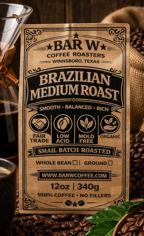 Brazilian Medium Roast GROUND BEAN 12 oz Organic, Mold Free, Low Acid, Fair Trade, Hand Picked.