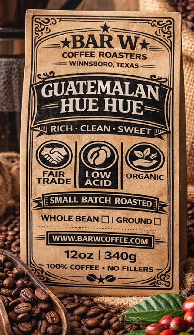 Guatemalan HueHue Medium/Light GROUND BEAN 12 oz Organic, Mold Free, Low Acid, Fair Trade, Hand Picked.